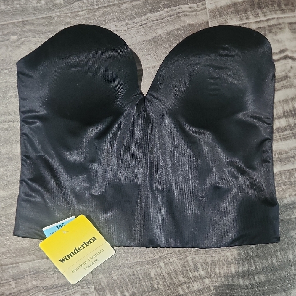 NWT Wonderbra black backless strapless longline bra 34C